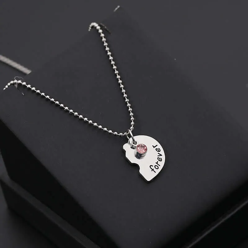 Rhinestone Engraved Puzzle Friendship Pendant BFF Necklaces