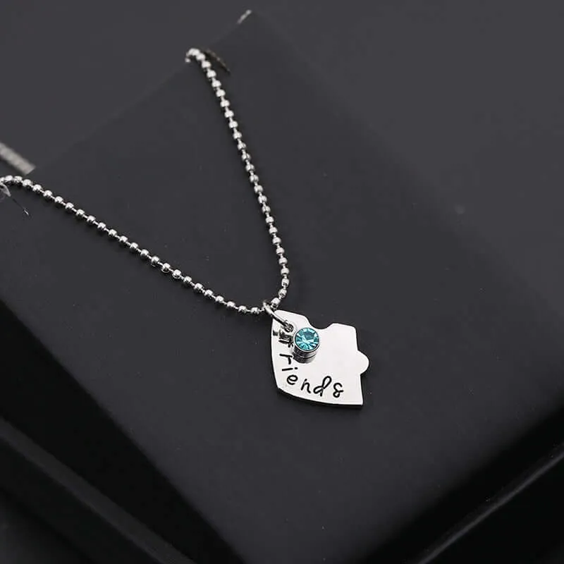 Rhinestone Engraved Puzzle Friendship Pendant BFF Necklaces