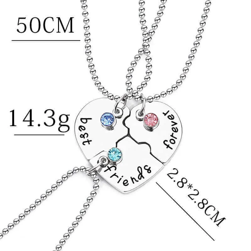 Rhinestone Engraved Puzzle Friendship Pendant BFF Necklaces