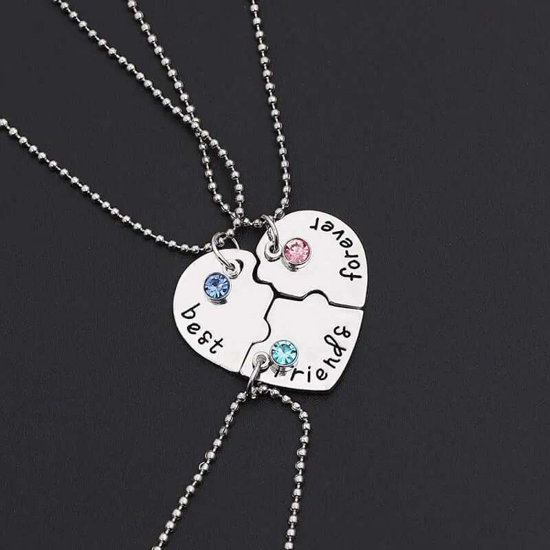 Rhinestone Engraved Puzzle Friendship Pendant BFF Necklaces