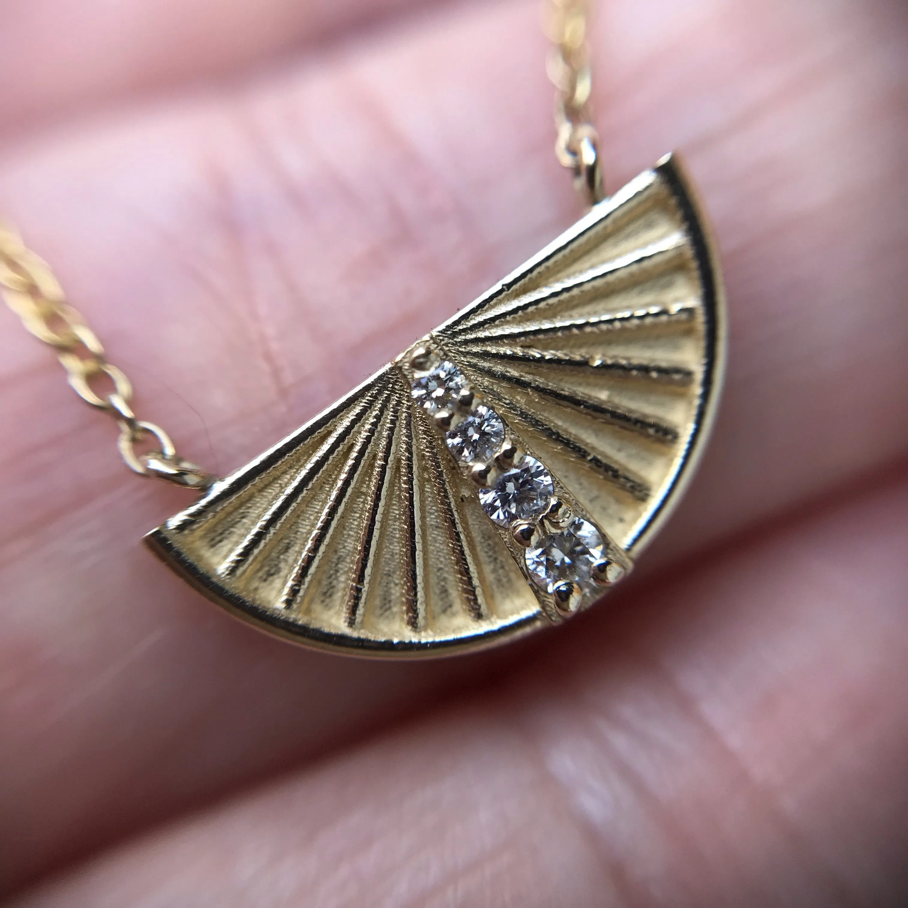 Rise Diamond Necklace - 14k Yellow Gold Half Circle