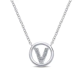 Round Pavé Initial V Pendant Necklace