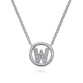 Round Pavé Initial W Pendant Necklace