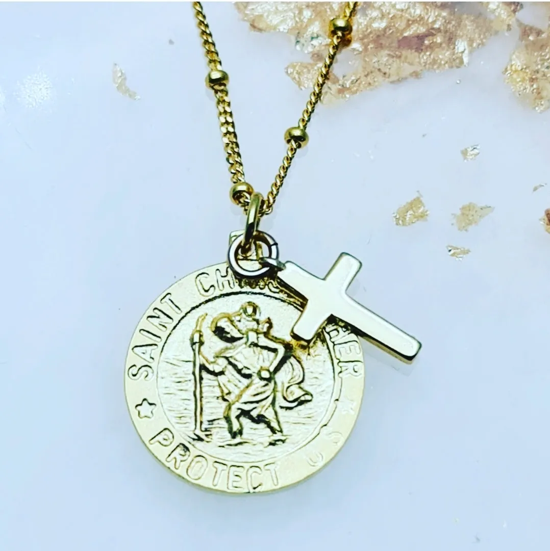 Saint Christopher and Jesus necklace GOLD