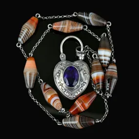 Scottish Banded Agate Amethyst Heart Padlock Necklace