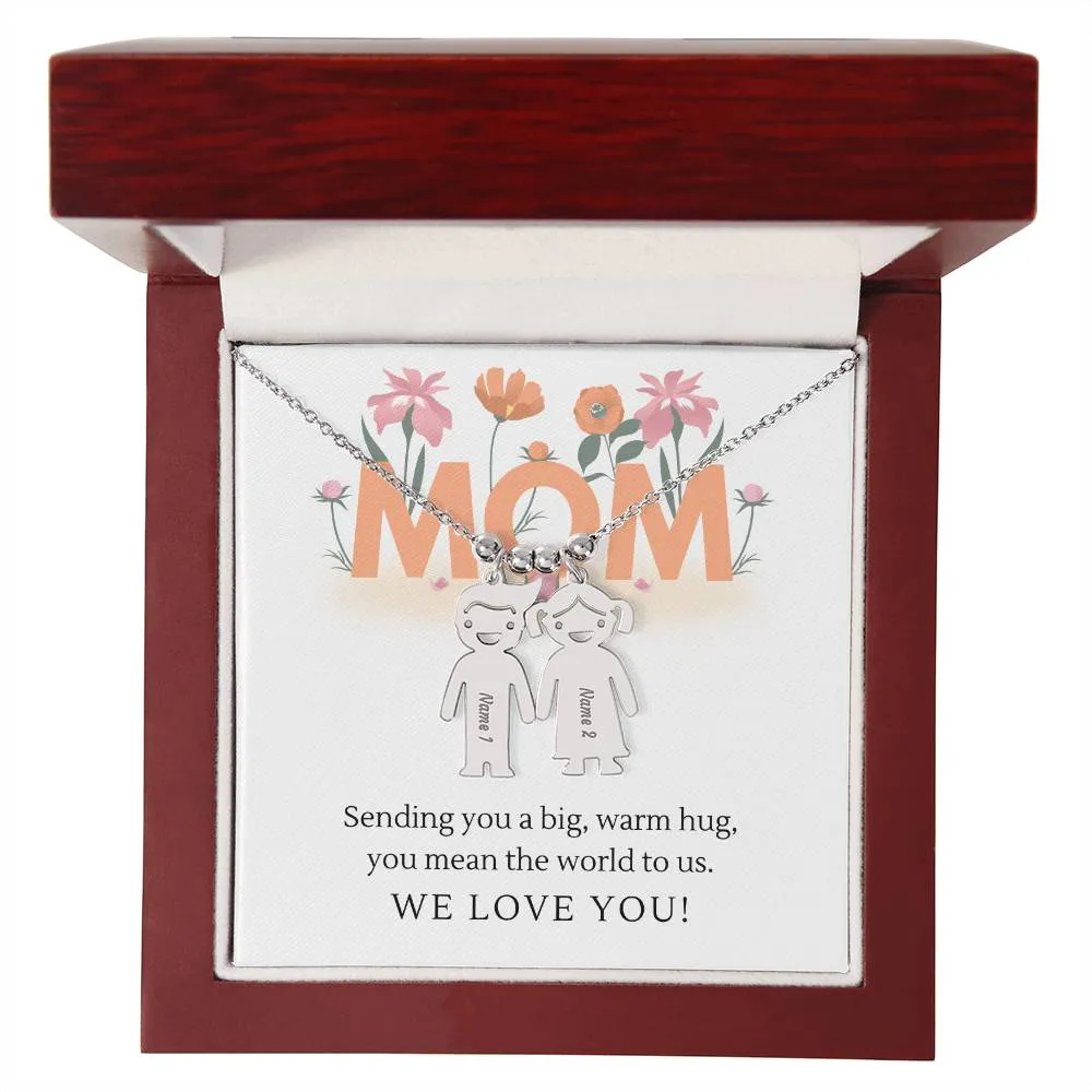 Sending You A Big Warm Hug, For Mom Gift Custom Engraved Kid Charm Necklace