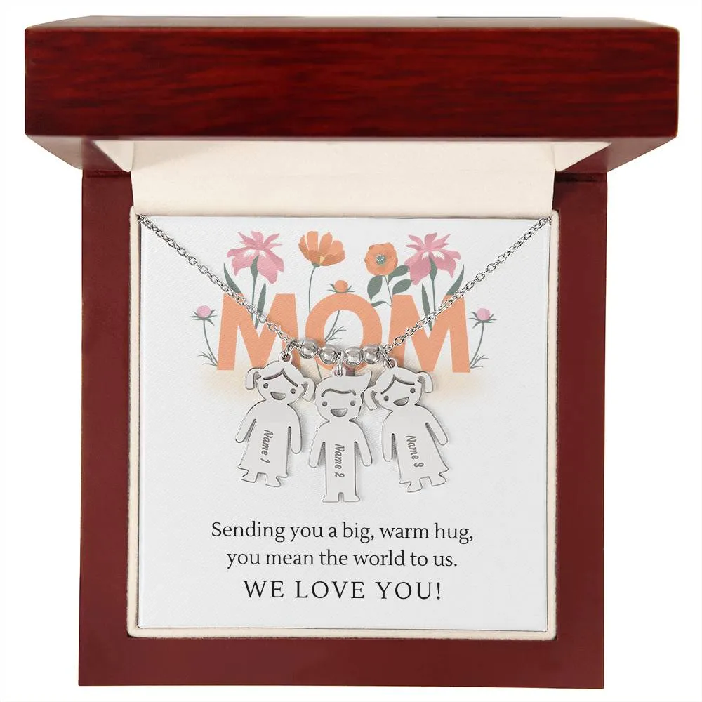 Sending You A Big Warm Hug, For Mom Gift Custom Engraved Kid Charm Necklace