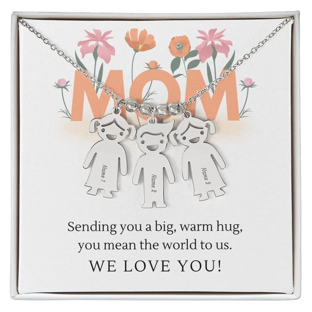 Sending You A Big Warm Hug, For Mom Gift Custom Engraved Kid Charm Necklace