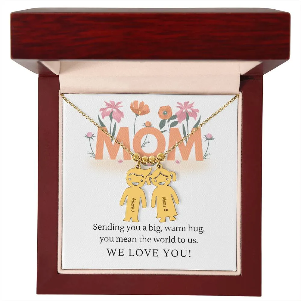 Sending You A Big Warm Hug, For Mom Gift Custom Engraved Kid Charm Necklace