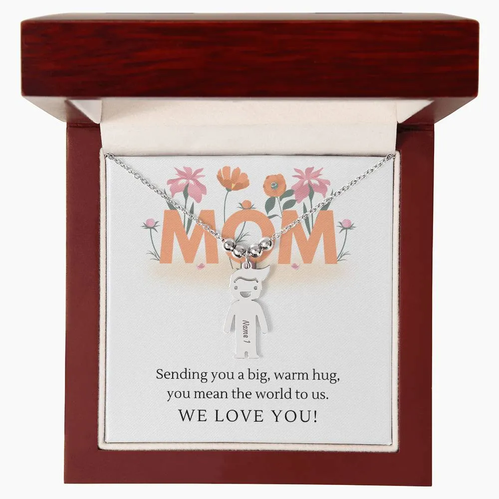 Sending You A Big Warm Hug, For Mom Gift Custom Engraved Kid Charm Necklace