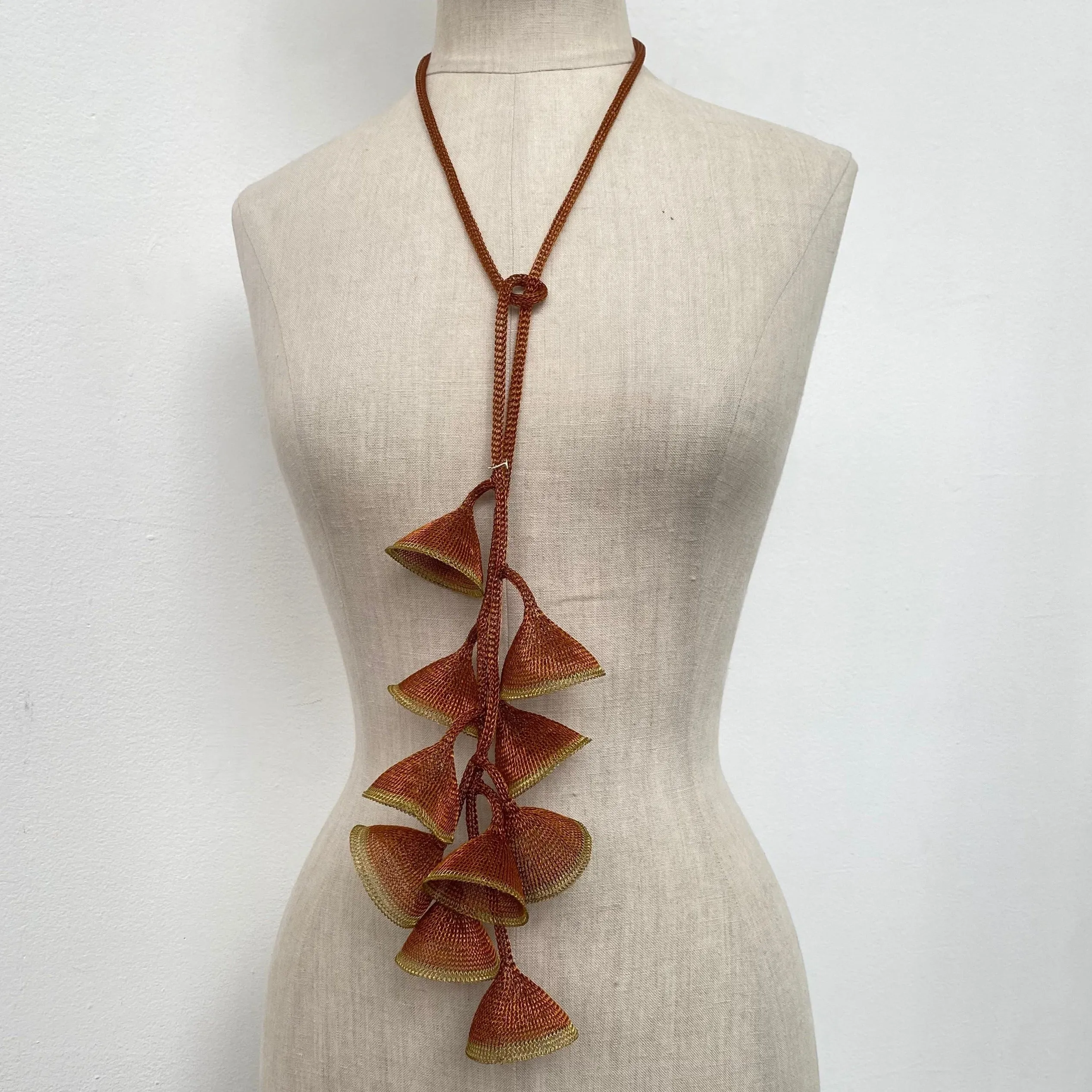 Elegant Copper Tulip Lariat Necklace - Handcrafted Crocheted Design