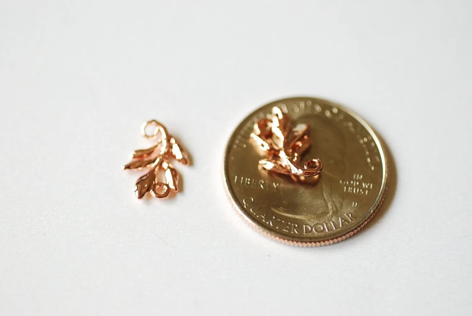 Shiny Wholesale Vermeil Rose Gold Fern Leaf Charm Connector -18k gold plated over sterling silver, vermeil gold flower nature leaf charm