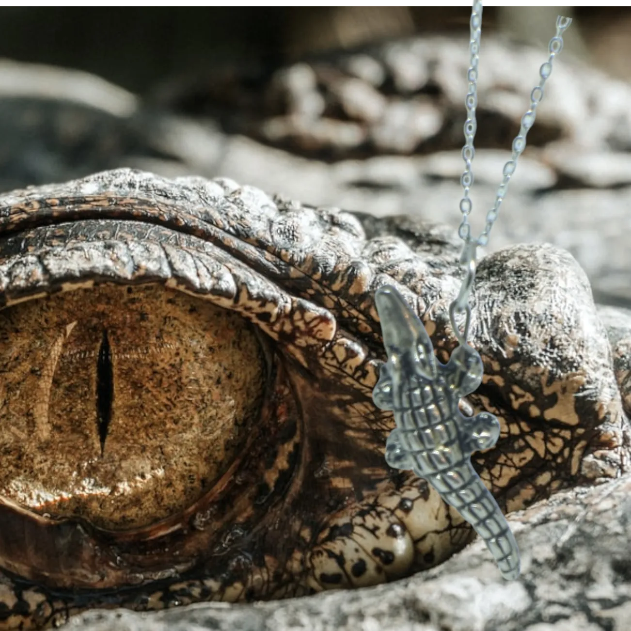 Silver Alligator Pendant Charm Necklace