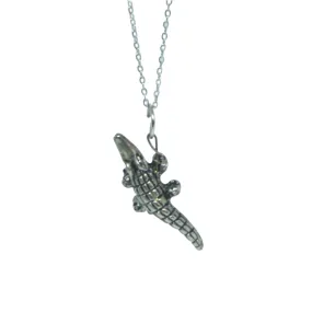 Silver Alligator Pendant Charm Necklace