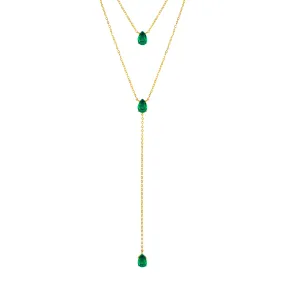 Silver gold plated emerald lariat necklace set