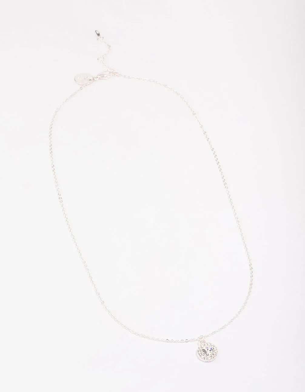 Silver Pear Crystal Halo Pendant Necklace