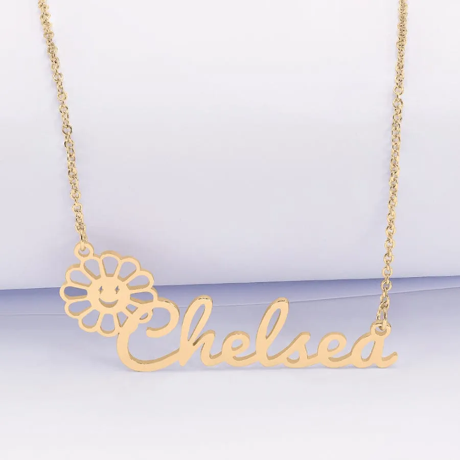 Silver Plated and Gold Plated Flower Script Name Necklace for Kids