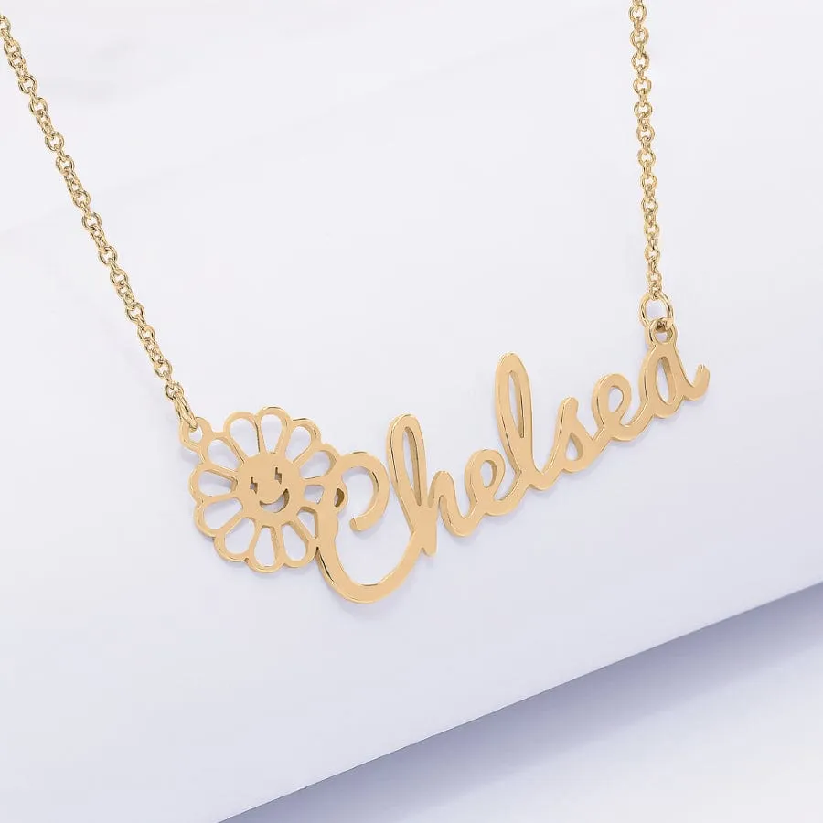 Silver Plated and Gold Plated Flower Script Name Necklace for Kids