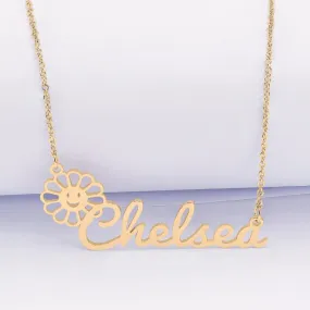 Silver Plated and Gold Plated Flower Script Name Necklace for Kids