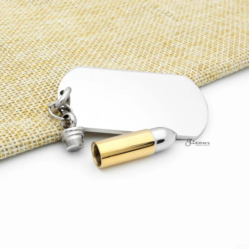 Stainless Steel Dog Tag with Bullet Pendant - Gold