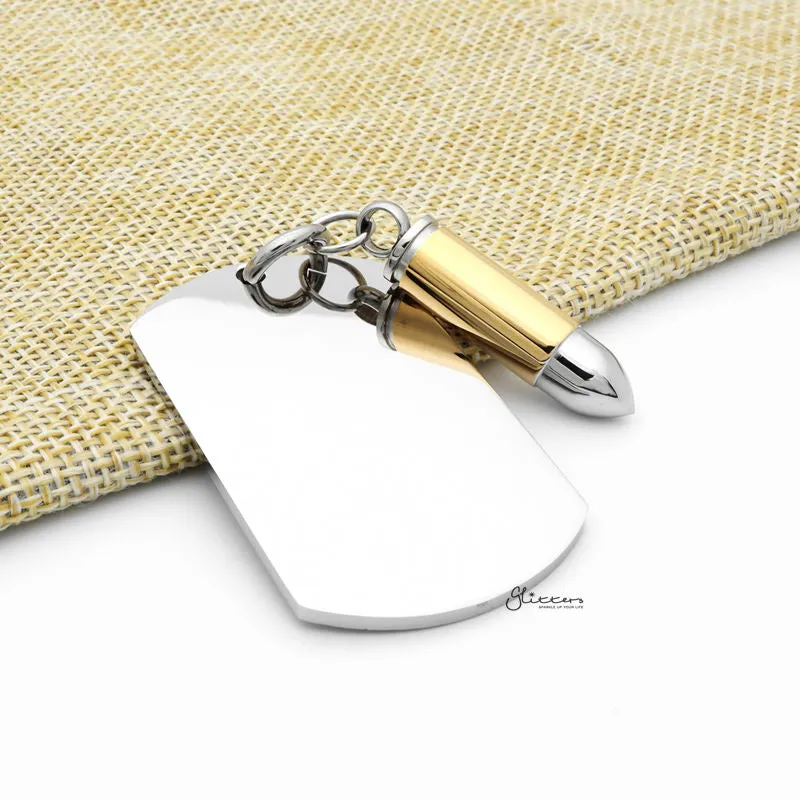 Stainless Steel Dog Tag with Bullet Pendant - Gold