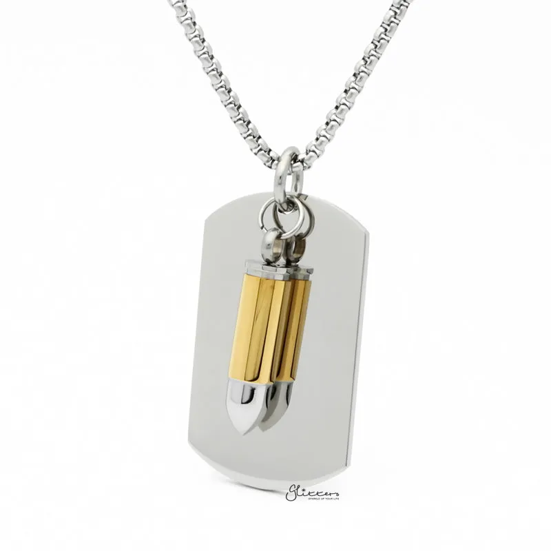 Stainless Steel Dog Tag with Bullet Pendant - Gold