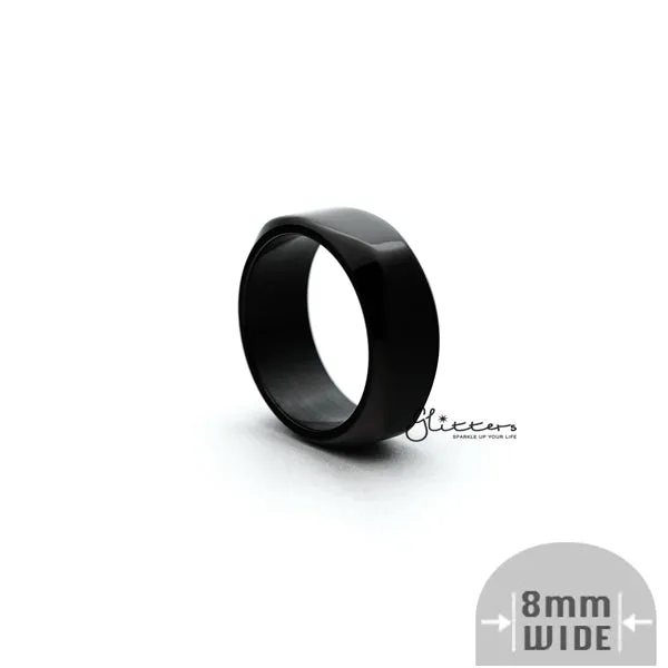 Stainless Steel High Polished 8mm Wide Unique Square Shape Band Rings - Black