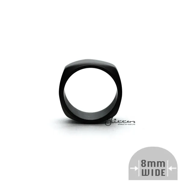 Stainless Steel High Polished 8mm Wide Unique Square Shape Band Rings - Black