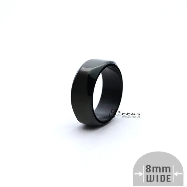 Stainless Steel High Polished 8mm Wide Unique Square Shape Band Rings - Black