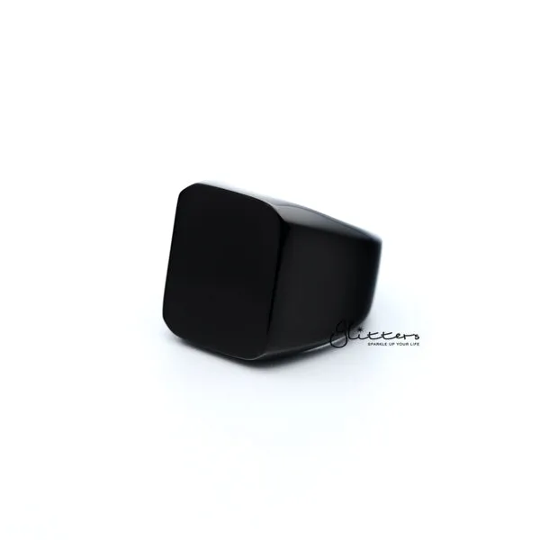 Stainless Steel High Polished Square Shape Men's Rings - Black