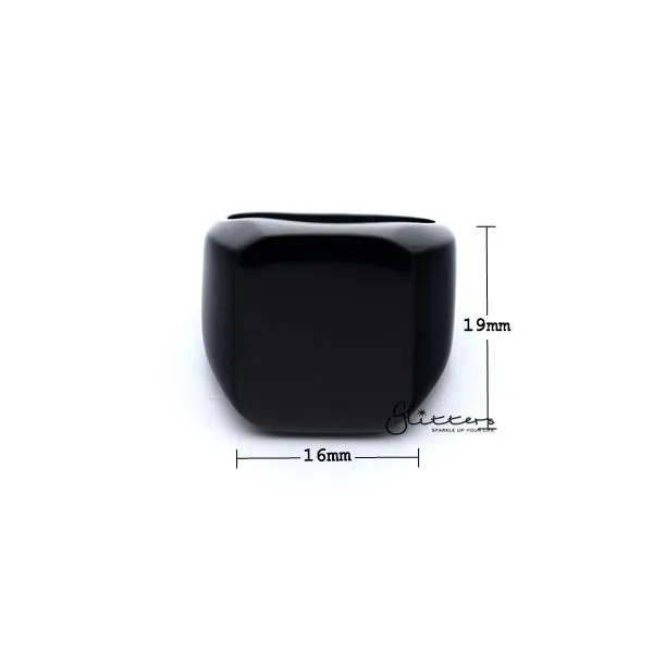 Stainless Steel High Polished Square Shape Men's Rings - Black