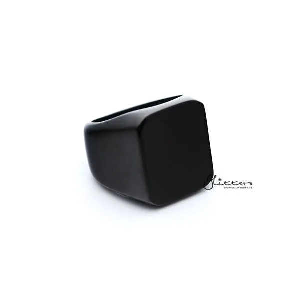 Stainless Steel High Polished Square Shape Men's Rings - Black