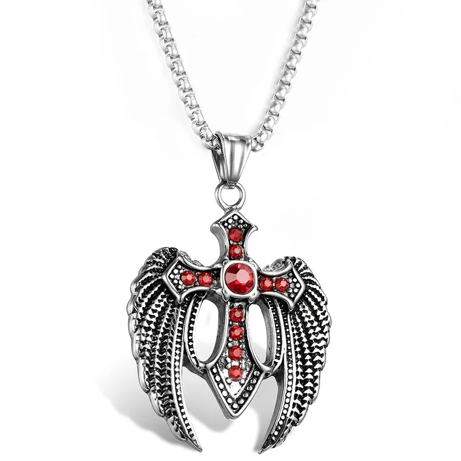 Stainless Steel Large Angel Wing Cross Necklace