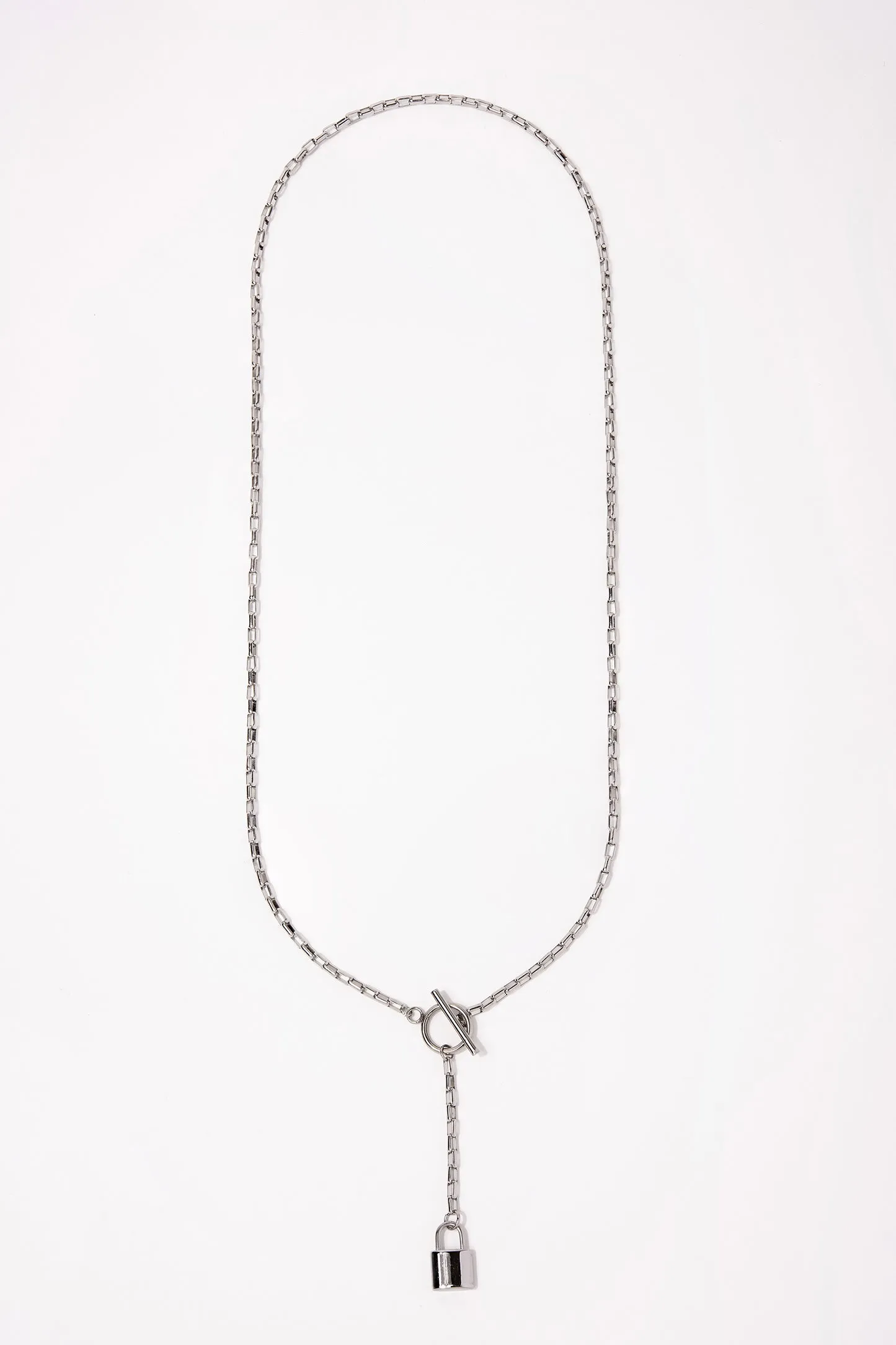 Stainless Steel Paper Clip Chain Necklace with Lock Pendant