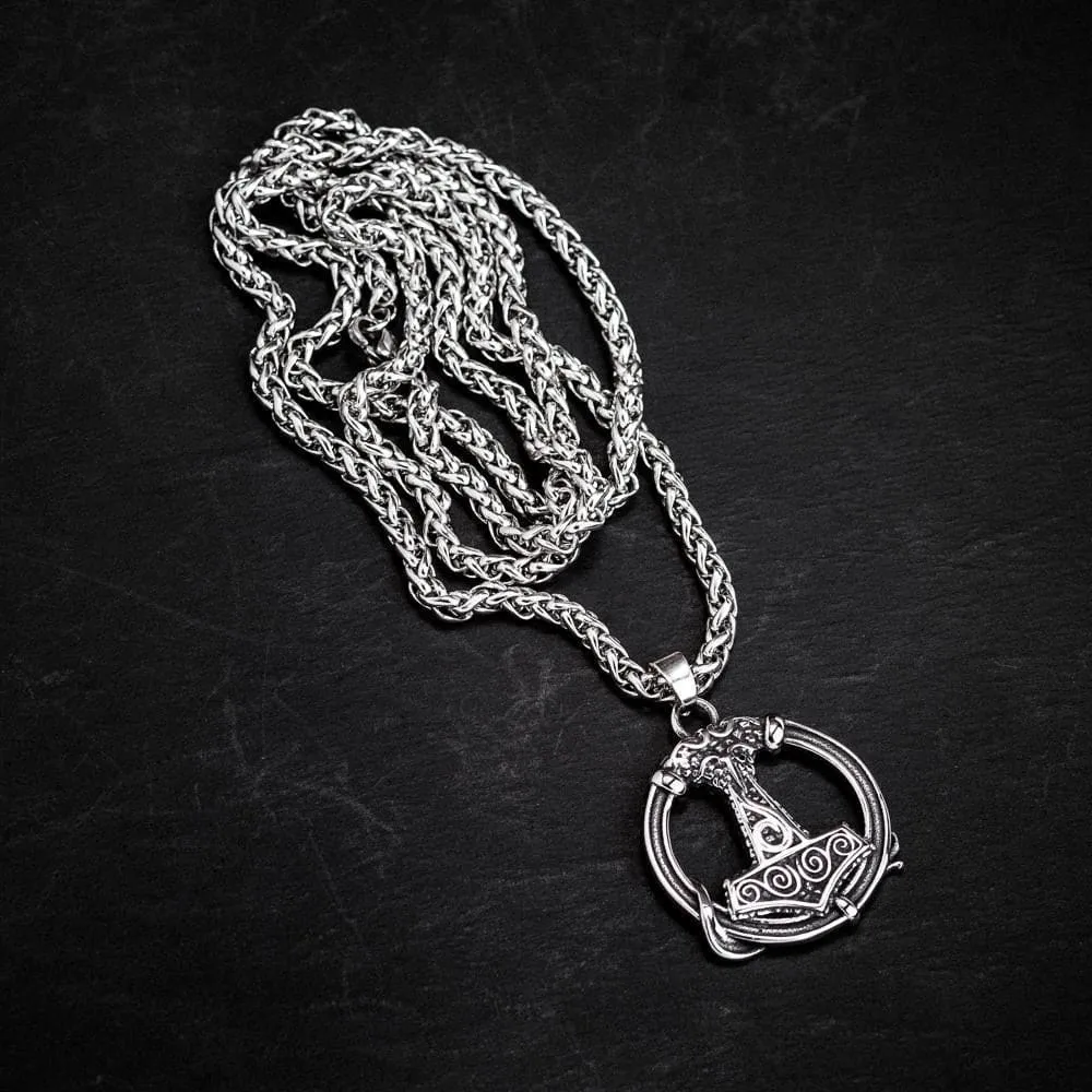 Stainless Steel Thor's Hammer Circular Necklace