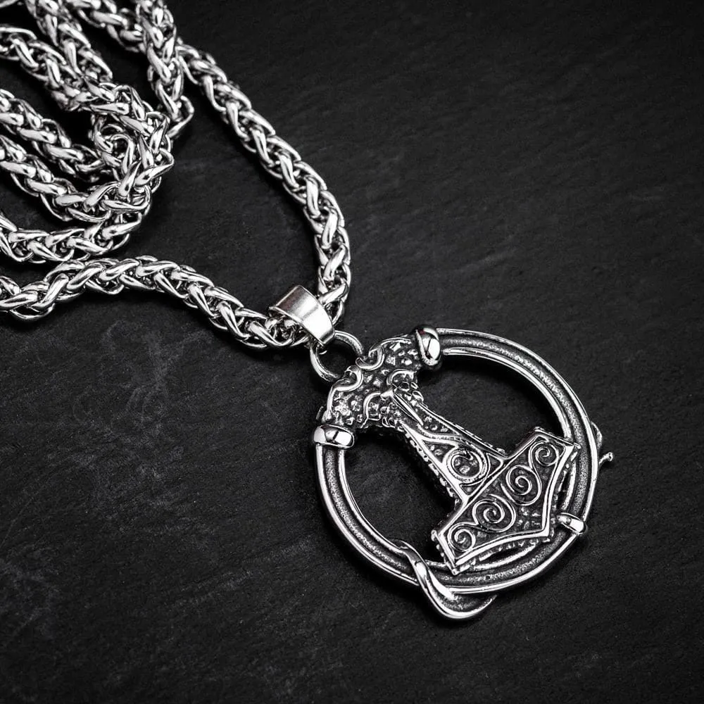 Stainless Steel Thor's Hammer Circular Necklace