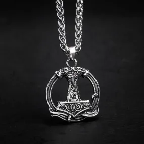 Stainless Steel Thor's Hammer Circular Necklace