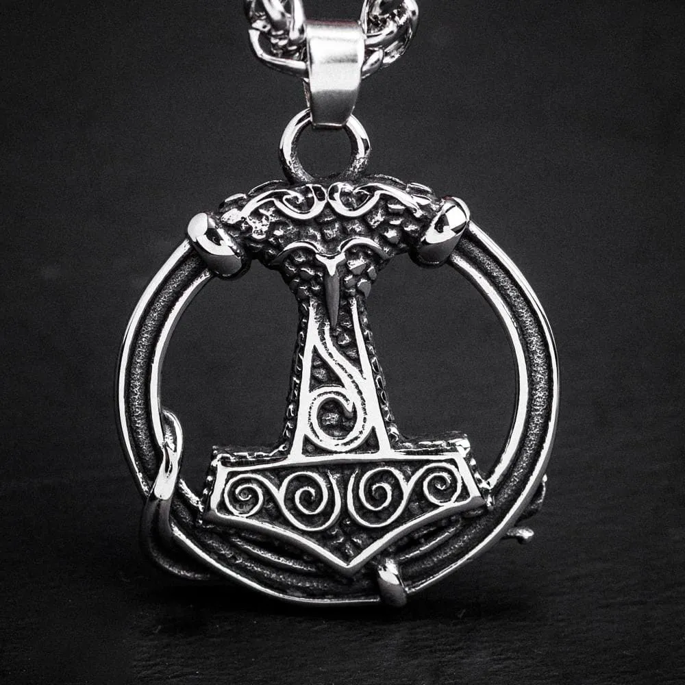 Stainless Steel Thor's Hammer Circular Necklace