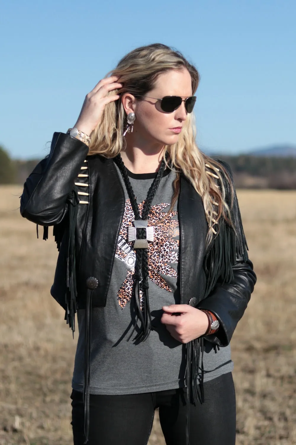 Sundowner Vintage Concho and Leather Bolo Necklace