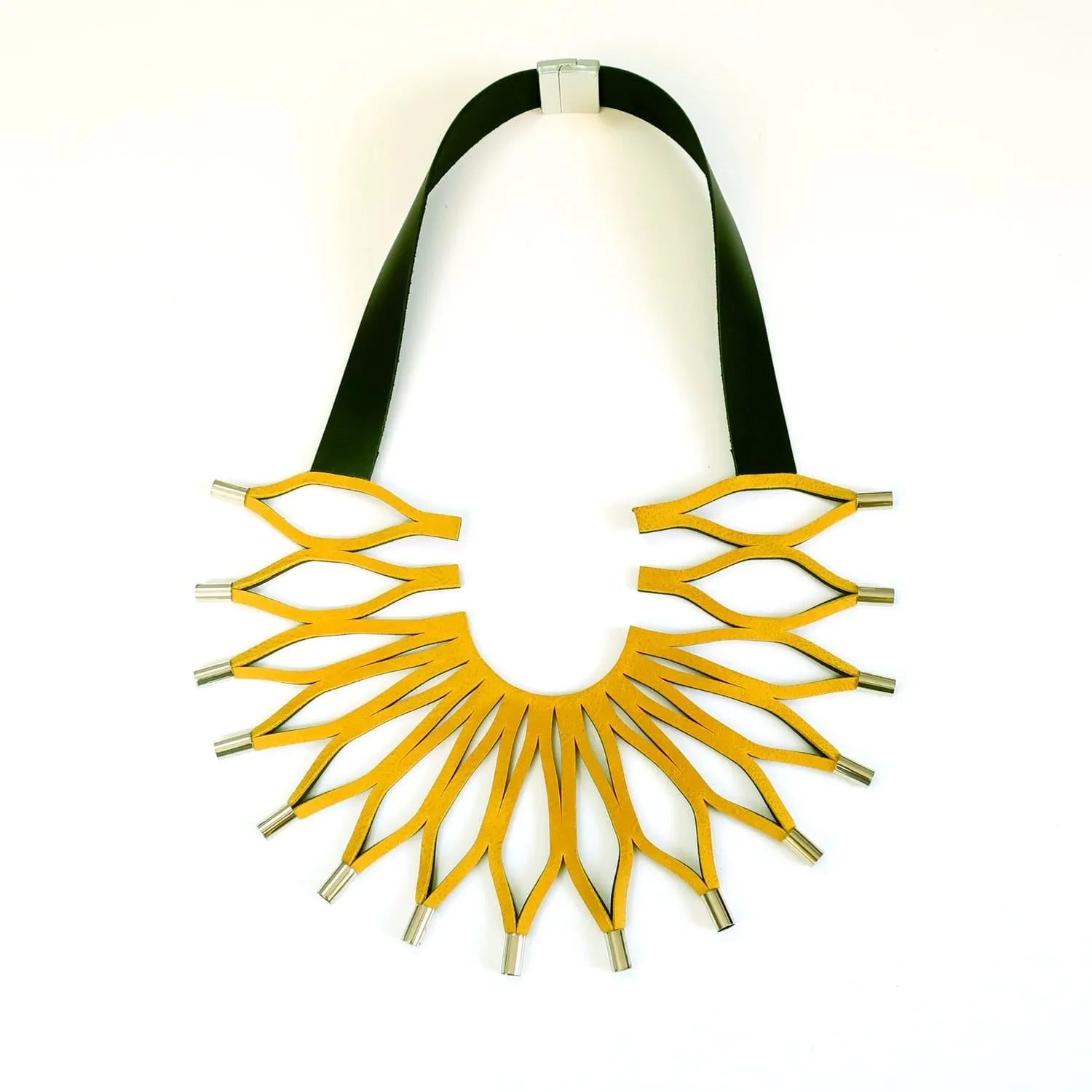 Sunflower Red leather bib necklace