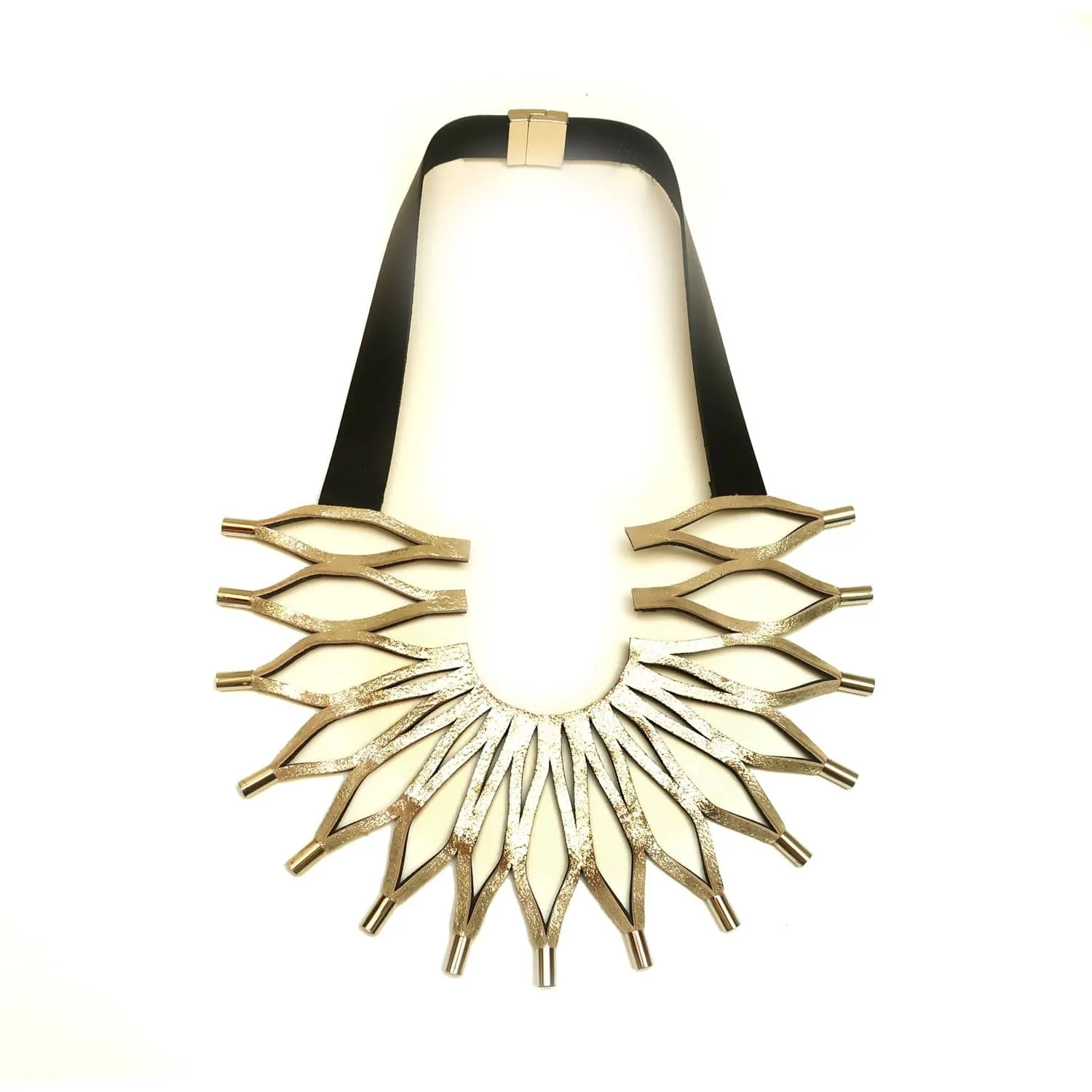 Sunflower Red leather bib necklace