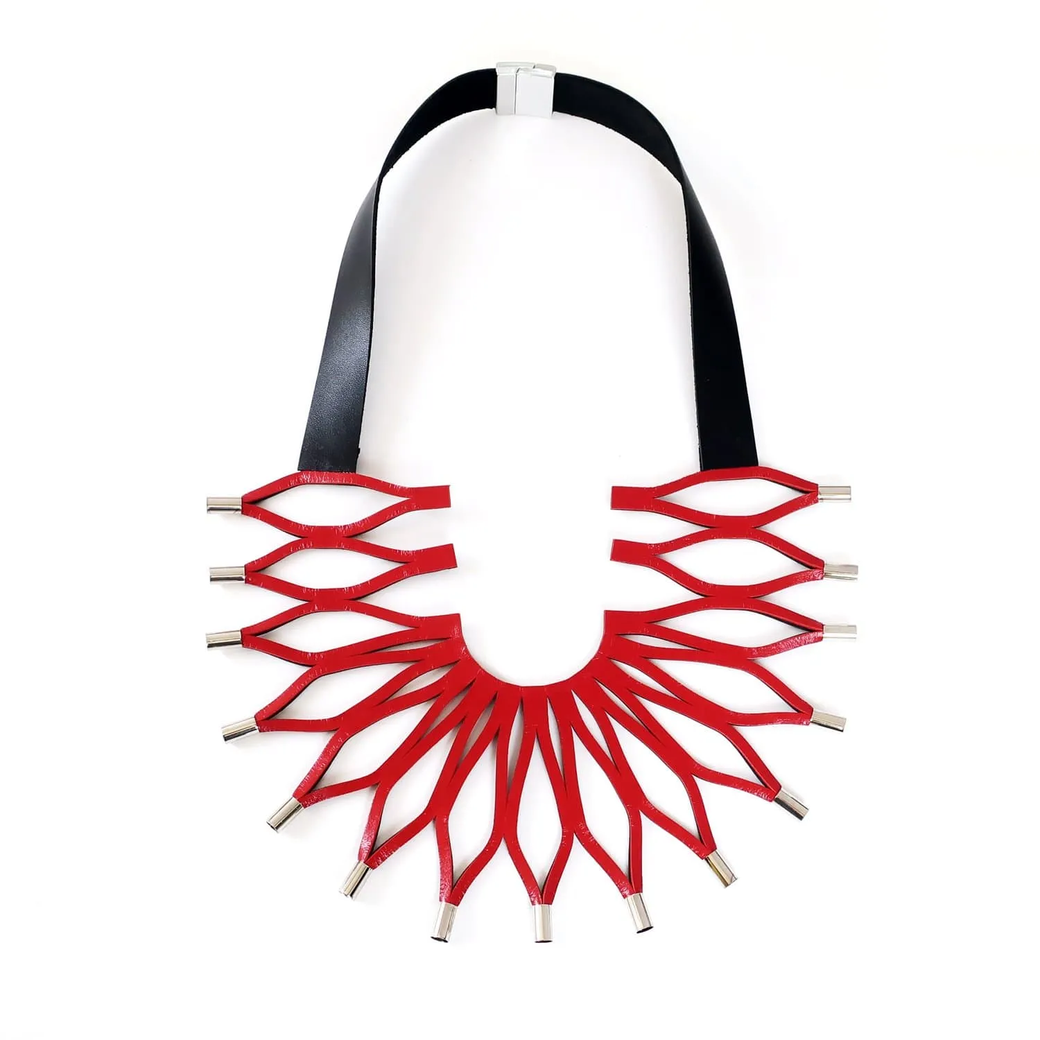 Sunflower Red leather bib necklace