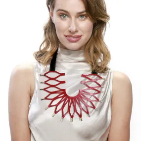 Sunflower Red leather bib necklace