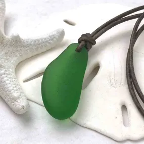 Thick Bright Green Domed Bottle Bottom Sea Glass Leather Surfside Necklace | #1374