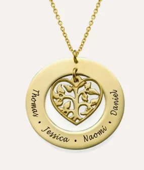 Tree of Life in Circular Hollow Love Heart Necklace