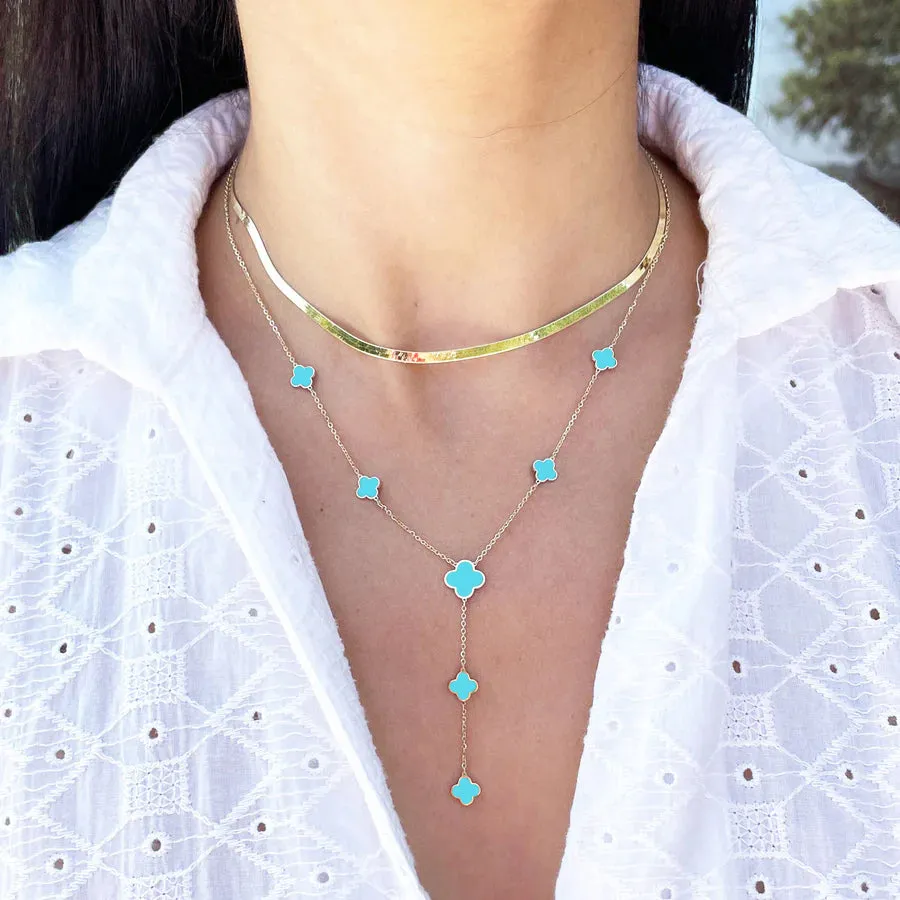 Turquoise Clover Station Lariat Necklace