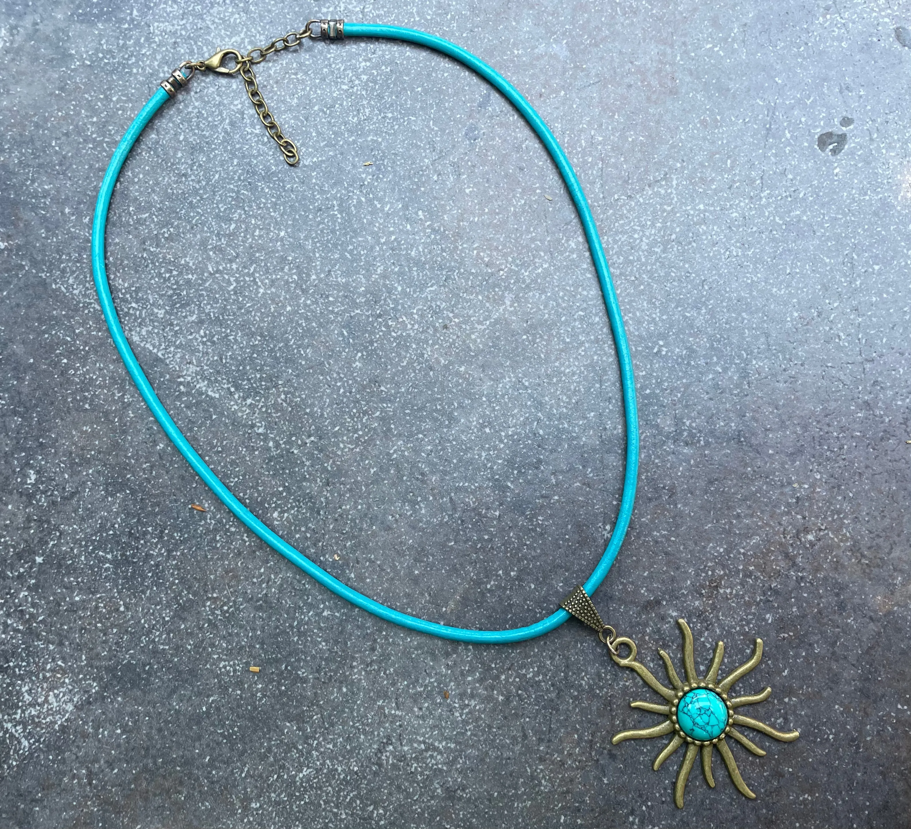 Turquoise gemstone Sun leather  Necklace