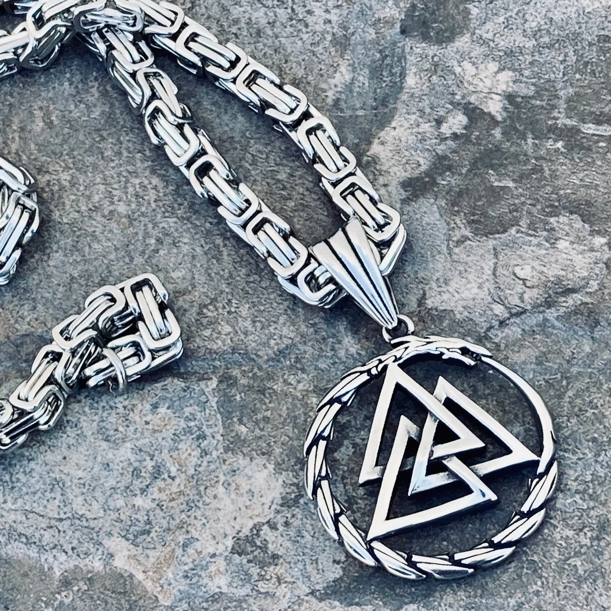 Viking - Valknut W/Small Dragon Pendant - Necklace (795)