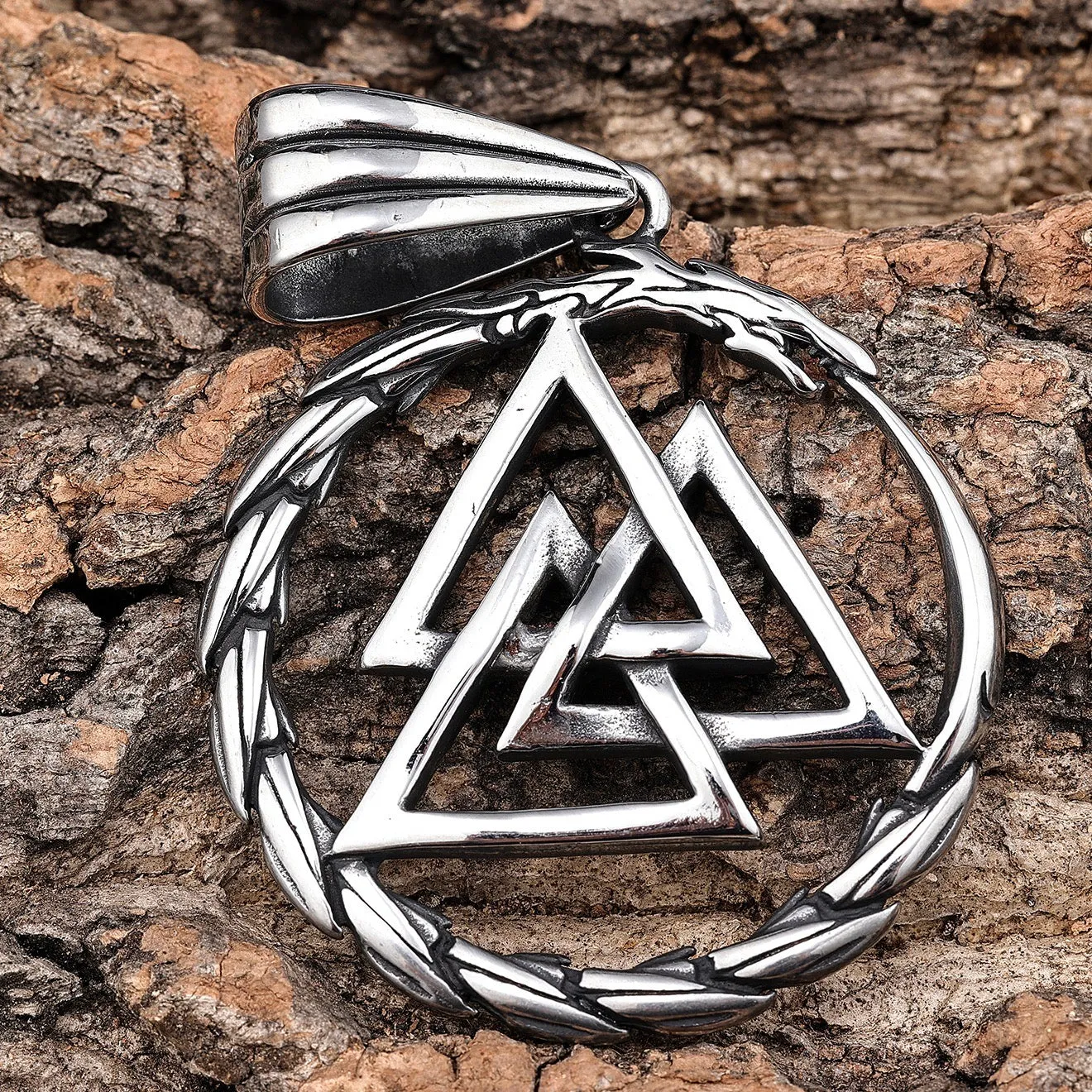 Viking - Valknut W/Small Dragon Pendant - Necklace (795)