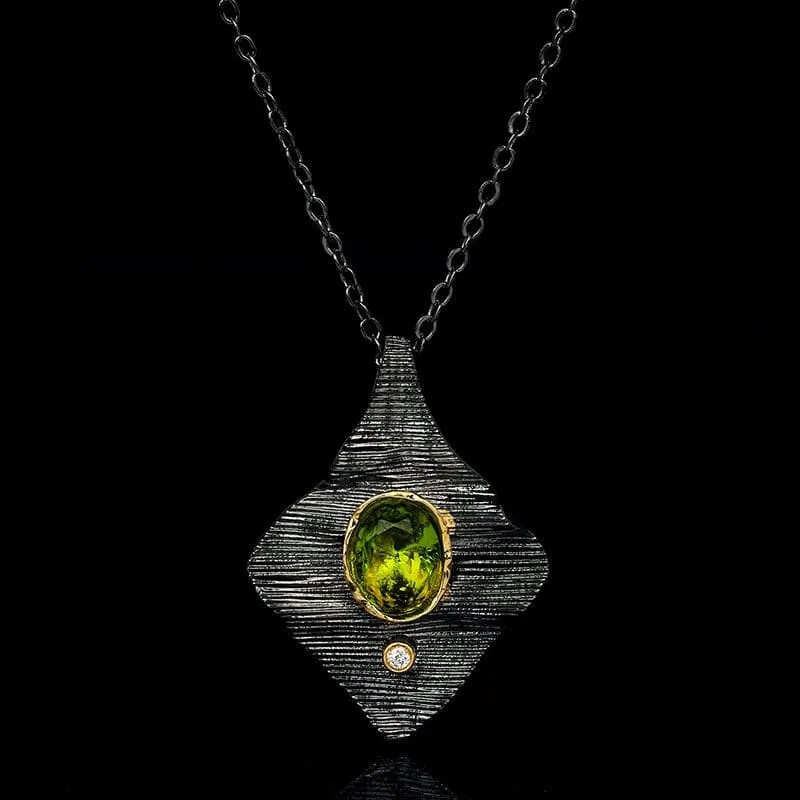 Vintage Peridot Black Gothic Necklace